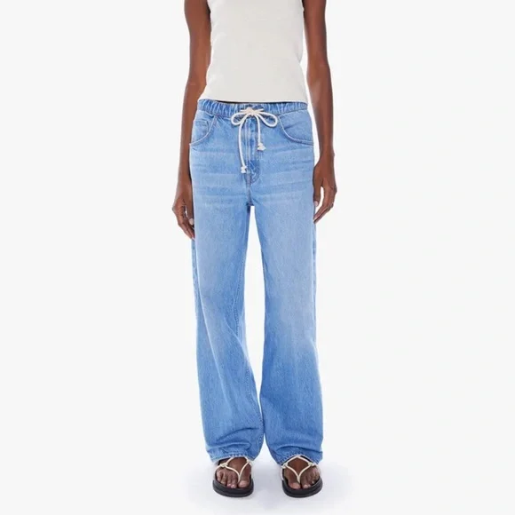 Mother Snacks Jeans 27 Drawn Fun Dip Nerd Blue Elastic Drawstring Straight Loose